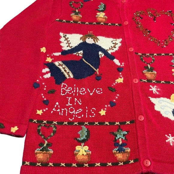 The Quacker Factory Vintage Red Angel Cardigan Size Medium - Picture 4 of 11